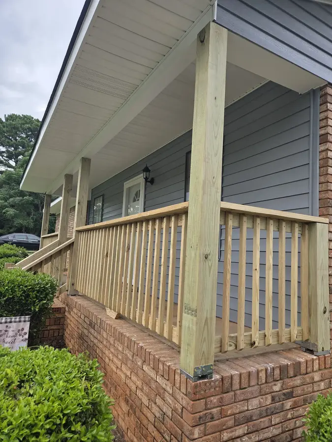 New wood front porch railing replacement before painting