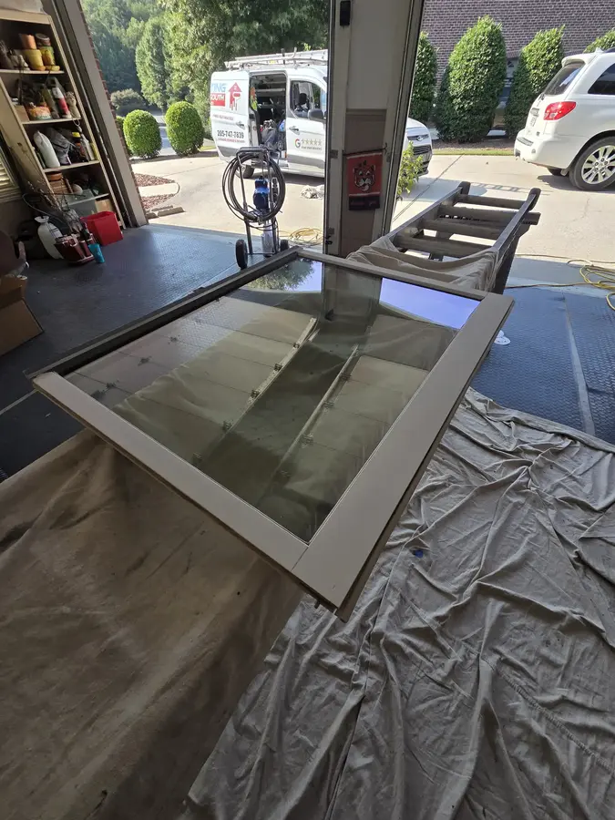 Restored residential window sash reassembled after repair